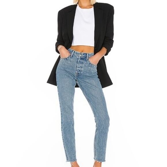 GRLFRND Karolina studded crystal skinny leg high waist jeans Glamrock Sz 23 NEW - Picture 10 of 10